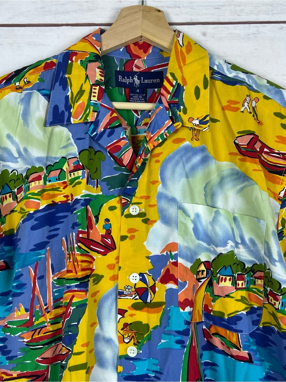 Vintage Ralph Lauren Colorful Riviera Beach Button Up Camp Shirt Sz 4 Women RARE - Picture 3 of 6